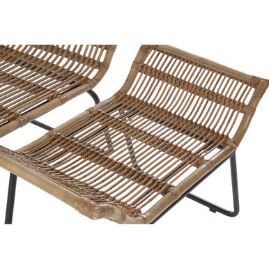 Grey Washed Natural Rattan Lounge Chair and Footstool