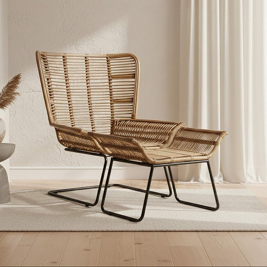 Grey Washed Natural Rattan Lounge Chair and Footstool