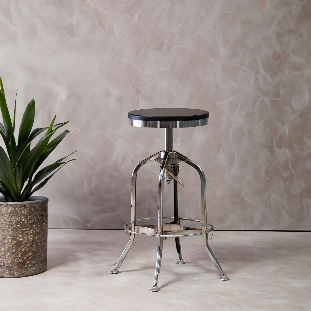Black Ash Wood and Chrome Finish Adjustable Bar Stool