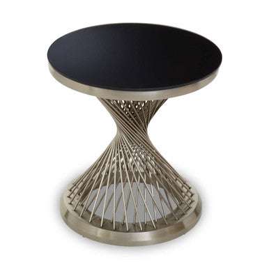 Black Hourglass Top Side Table with Silver Stainless Steel Base
