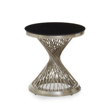 Black Hourglass Top Side Table with Silver Stainless Steel Base