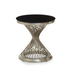Black Hourglass Top Side Table with Silver Stainless Steel Base
