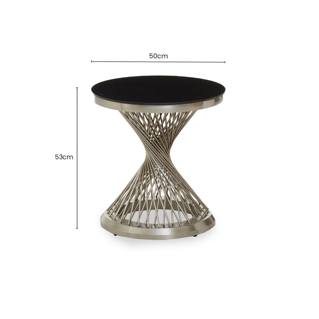 Black Hourglass Top Side Table with Silver Stainless Steel Base
