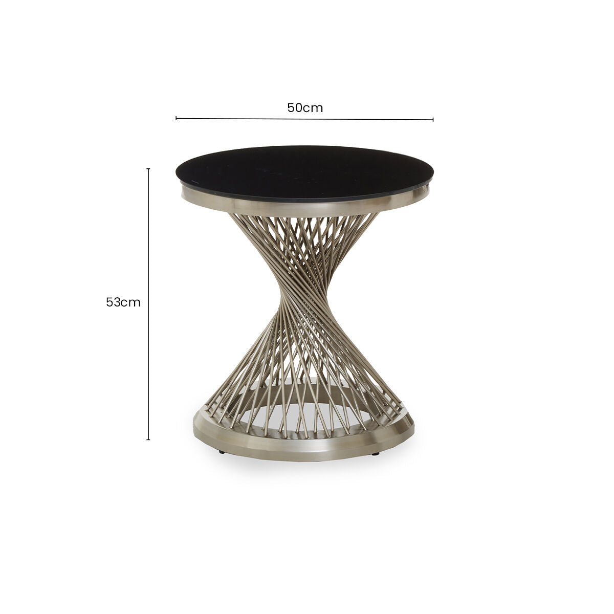 Black Hourglass Top Side Table with Silver Stainless Steel Base