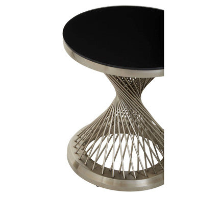 Black Hourglass Top Side Table with Silver Stainless Steel Base