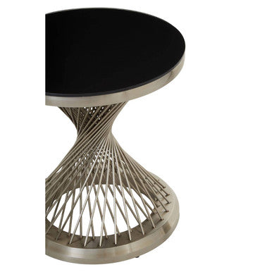 Black Hourglass Top Side Table with Silver Stainless Steel Base