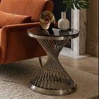 Black Hourglass Top Side Table with Silver Stainless Steel Base