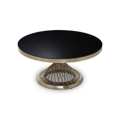 Black Glass Round Coffee Table with Silver Finish Base