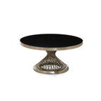 Black Glass Round Coffee Table with Silver Finish Base
