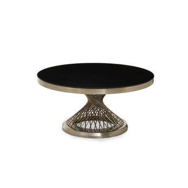 Black Glass Round Coffee Table with Silver Finish Base