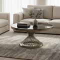 Black Glass Round Coffee Table with Silver Finish Base