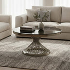 Black Glass Round Coffee Table with Silver Finish Base