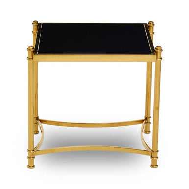 Gold Finish Base Side Table with Black Glass Top