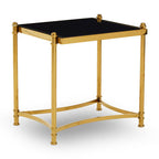 Gold Finish Base Side Table with Black Glass Top