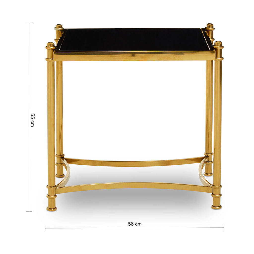 Gold Finish Base Side Table with Black Glass Top