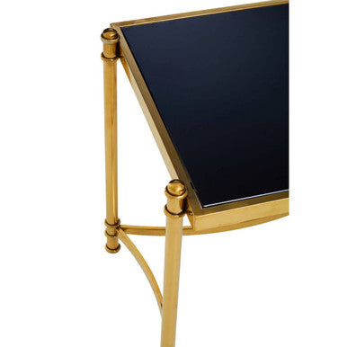 Gold Finish Base Side Table with Black Glass Top