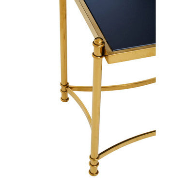 Gold Finish Base Side Table with Black Glass Top