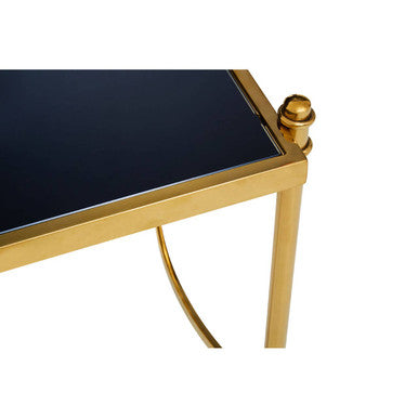 Gold Finish Base Side Table with Black Glass Top