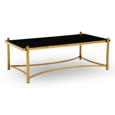 Black Glass and Gold Finish Rectangular Coffee Table