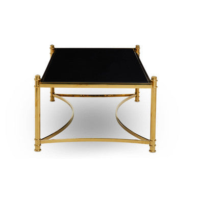 Black Glass and Gold Finish Rectangular Coffee Table