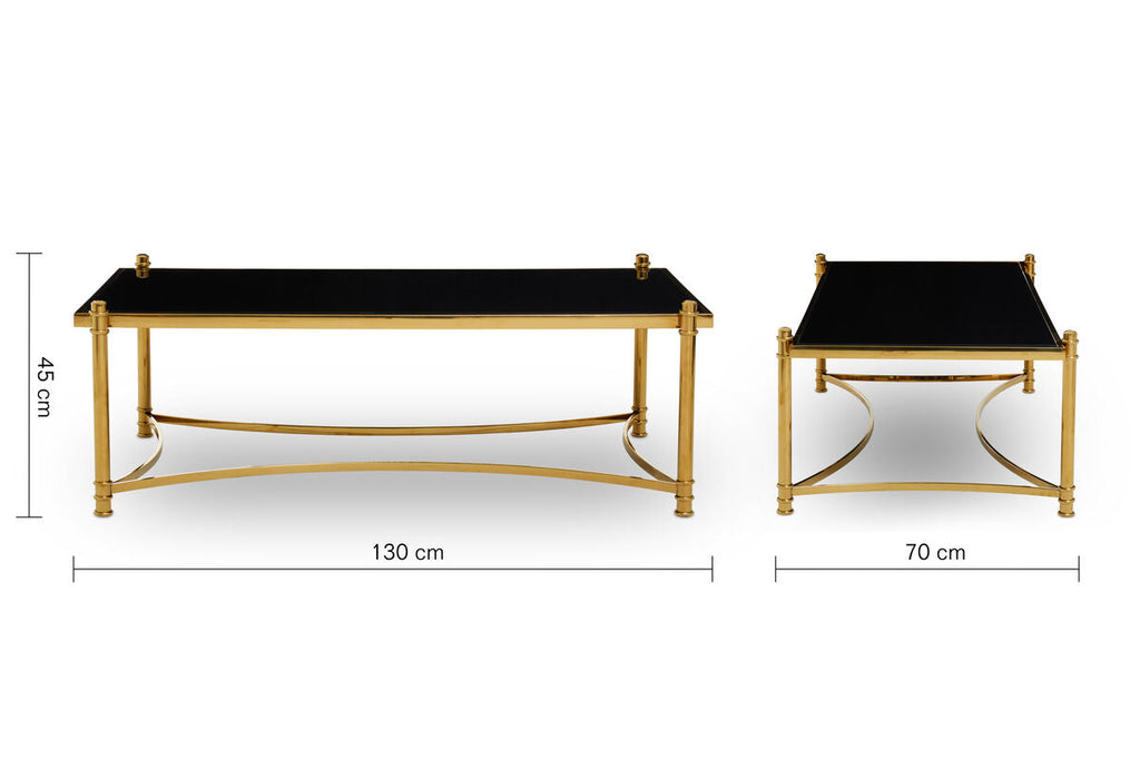 Black Glass and Gold Finish Rectangular Coffee Table