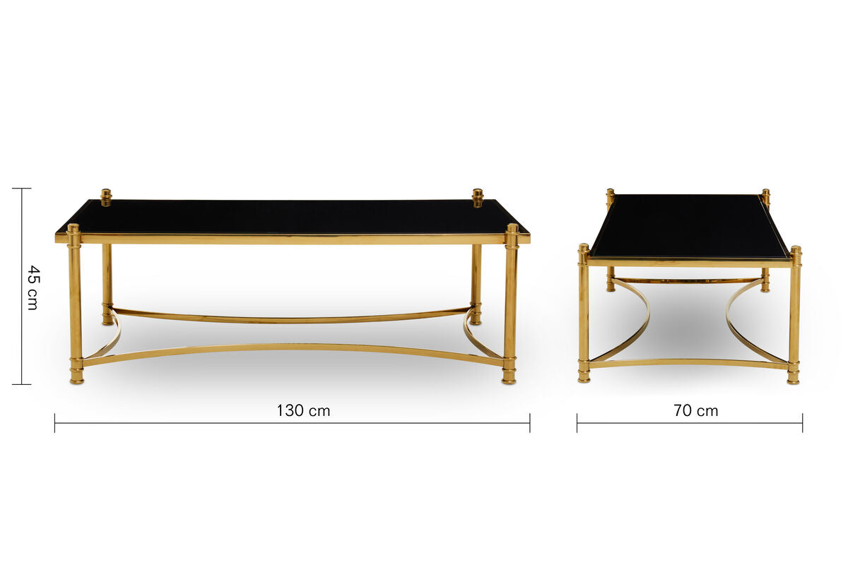 Black Glass and Gold Finish Rectangular Coffee Table
