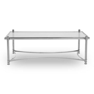 Clear Glass and Silver Finish Rectangular Coffee Table