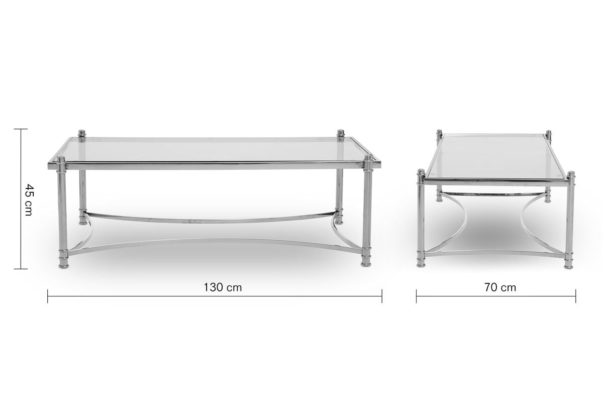 Clear Glass and Silver Finish Rectangular Coffee Table