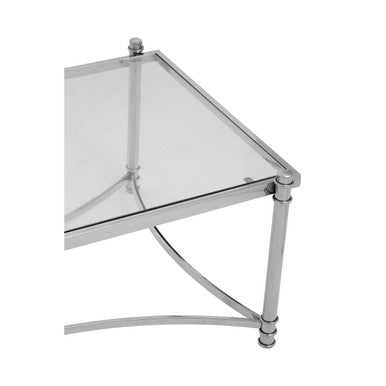 Clear Glass and Silver Finish Rectangular Coffee Table