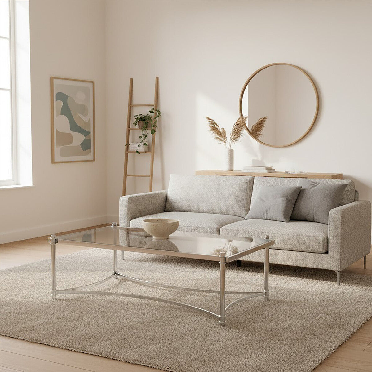 Clear Glass and Silver Finish Rectangular Coffee Table