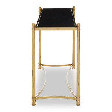Black Glass and Gold Finish Console Table
