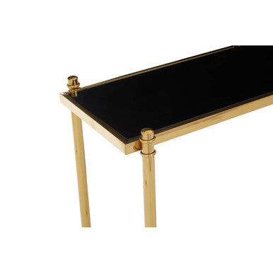 Black Glass and Gold Finish Console Table