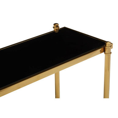 Black Glass and Gold Finish Console Table