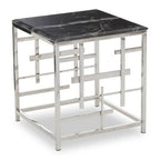 Black Marble Top Side Table with Silver Finish Geometric Stainless Steel Base