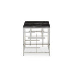 Black Marble Top Side Table with Silver Finish Geometric Stainless Steel Base