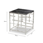Black Marble Top Side Table with Silver Finish Geometric Stainless Steel Base