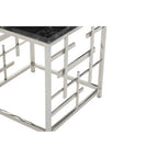 Black Marble Top Side Table with Silver Finish Geometric Stainless Steel Base