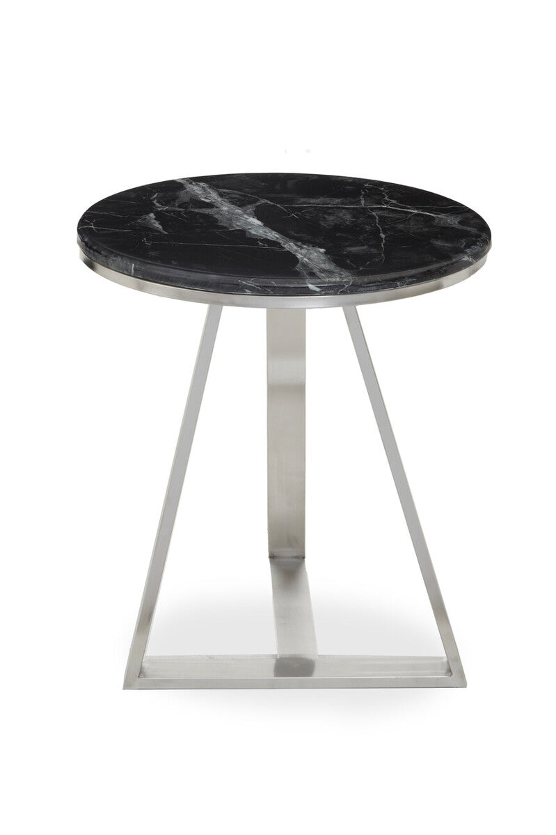 Silver Finish Frame Side Table with Round Black Marble Top
