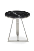 Silver Finish Frame Side Table with Round Black Marble Top