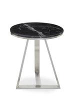 Silver Finish Frame Side Table with Round Black Marble Top