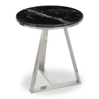 Silver Finish Frame Side Table with Round Black Marble Top
