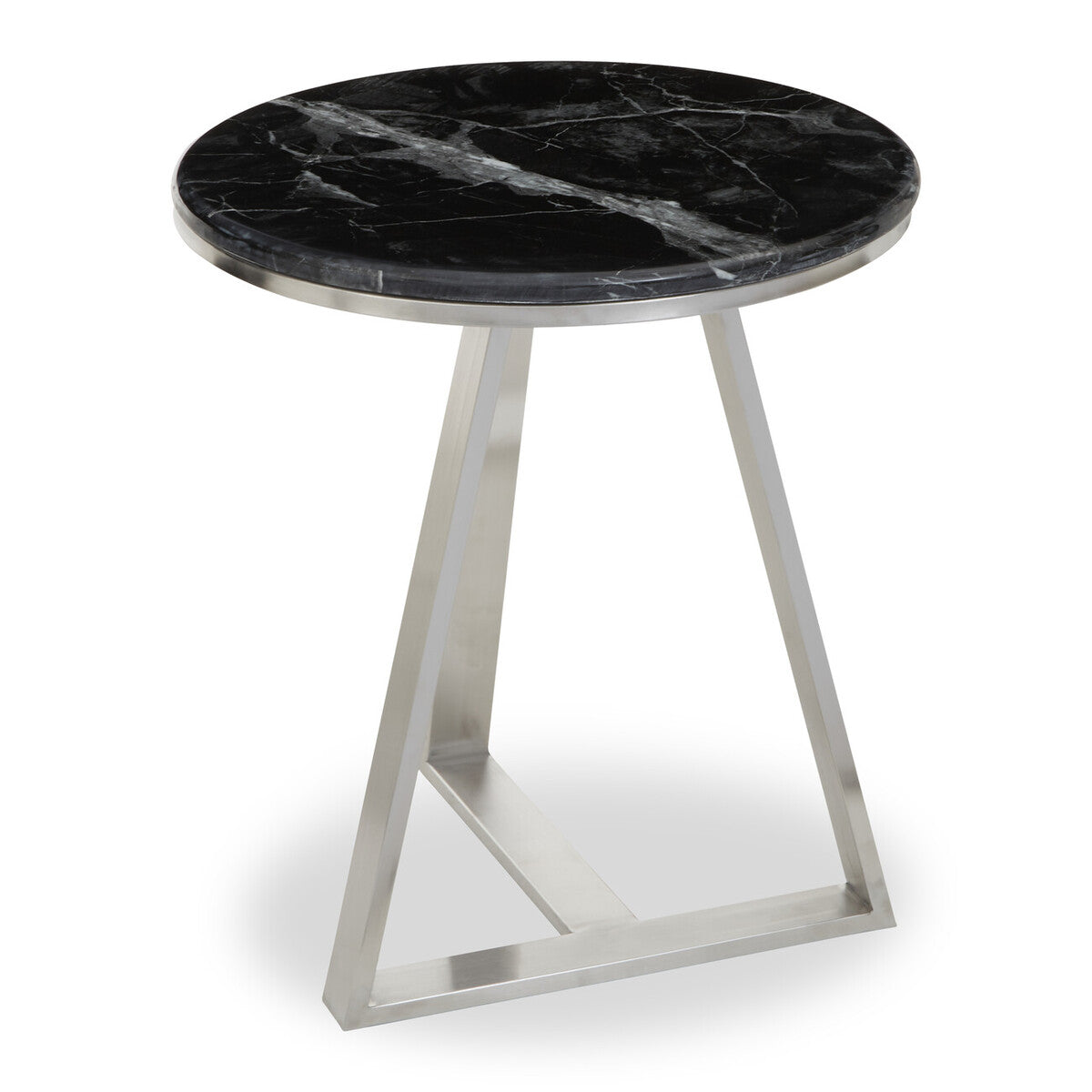 Silver Finish Frame Side Table with Round Black Marble Top