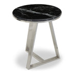 Silver Finish Frame Side Table with Round Black Marble Top