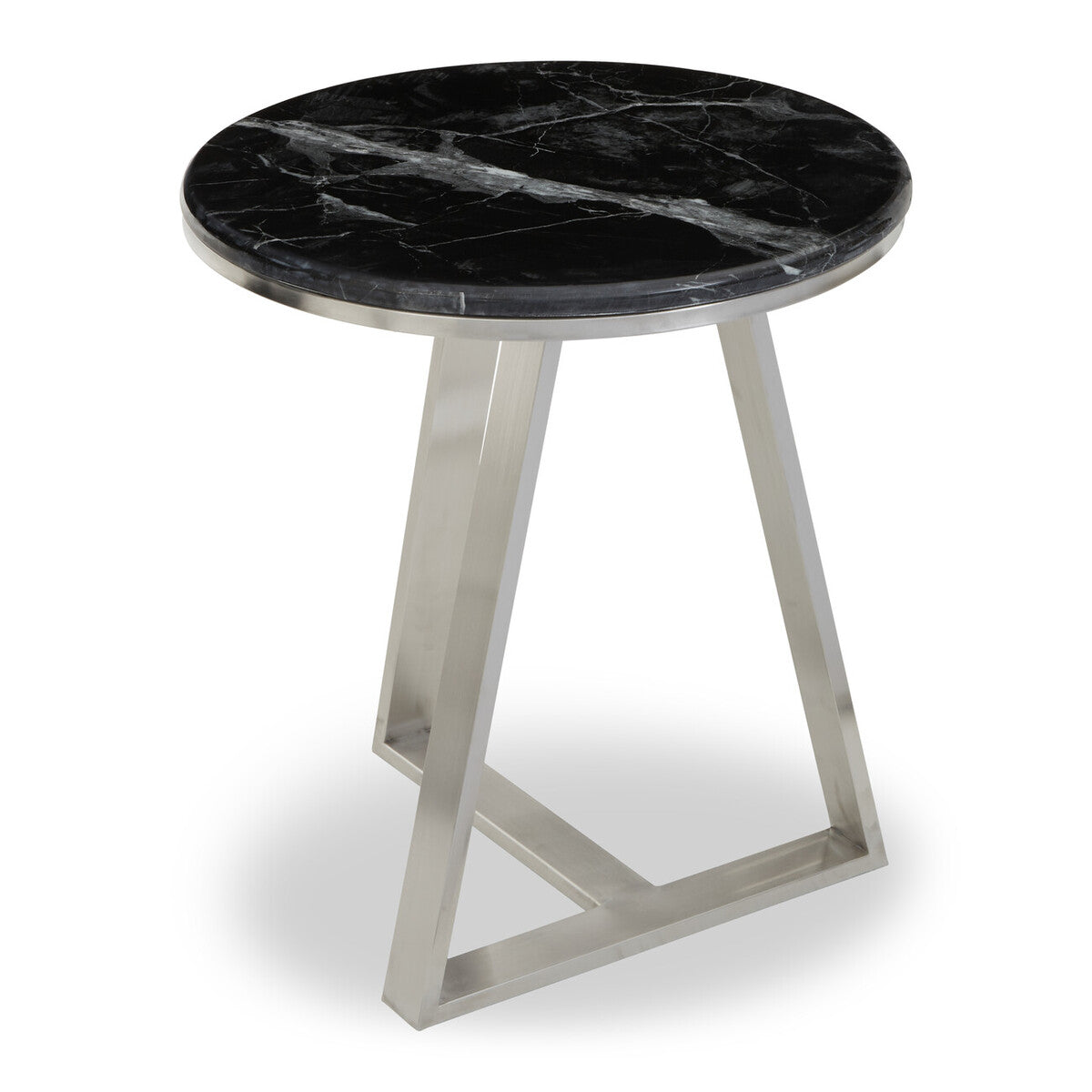 Silver Finish Frame Side Table with Round Black Marble Top