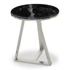 Silver Finish Frame Side Table with Round Black Marble Top