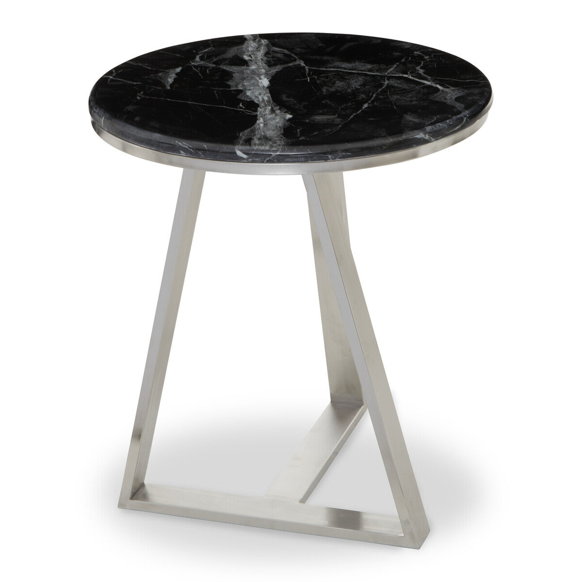 Silver Finish Frame Side Table with Round Black Marble Top