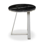 Silver Finish Frame Side Table with Round Black Marble Top