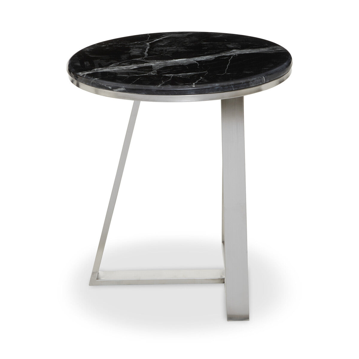 Silver Finish Frame Side Table with Round Black Marble Top