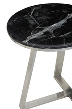 Silver Finish Frame Side Table with Round Black Marble Top