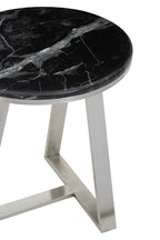 Silver Finish Frame Side Table with Round Black Marble Top